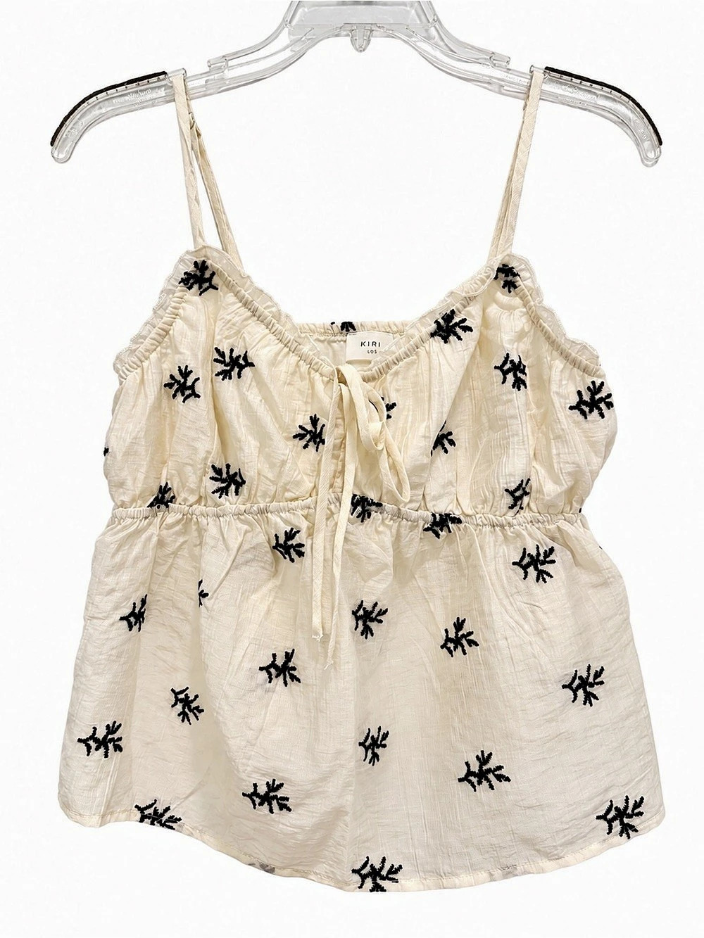 Kirious Los Angeles Embroidered Babydoll Cami Top Ivory Black Size M